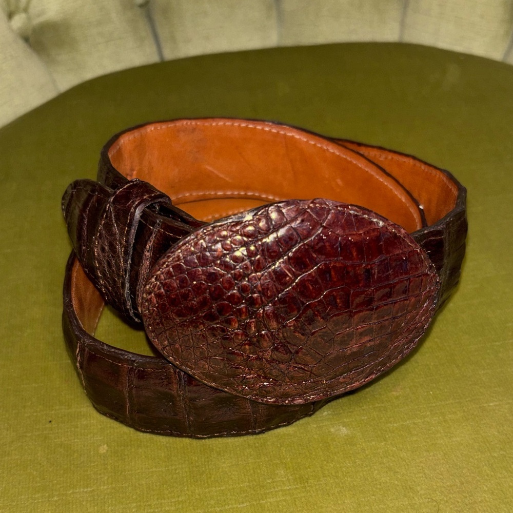 Genuine Exotic Alligator  Western Belt with Removable Buckle - Brown 34​